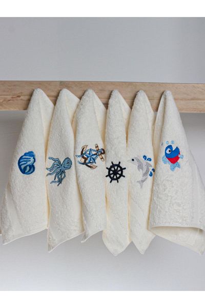 Ender Home Moodkitchen 6-Piece Kitchen Towels – Sea Pattern, 30X30 Cm, 100% Cotton