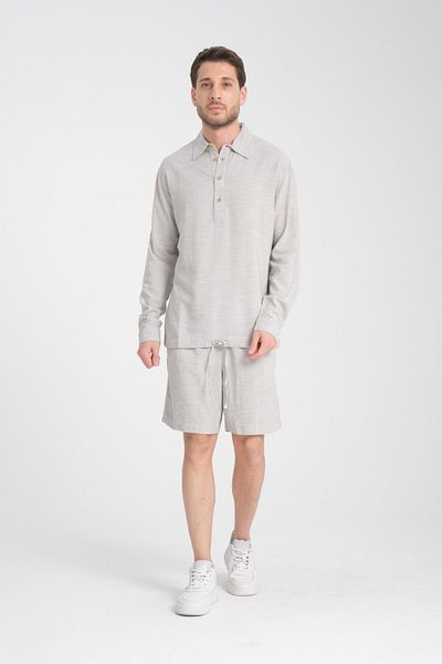 Store Men's Summer Suit, Long Sleeve Polo, Elastic Waist Top & Shorts - Modern and Stylish