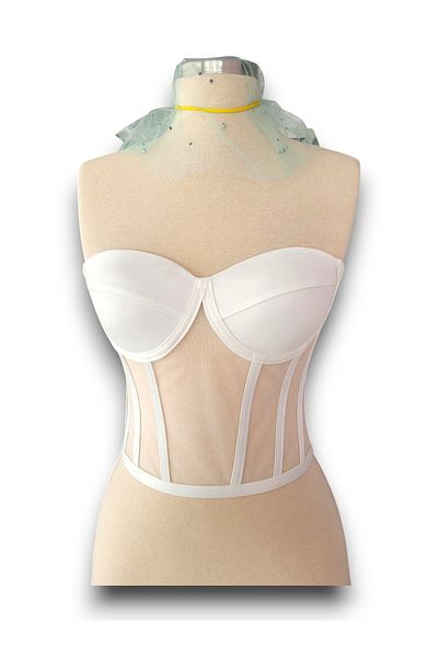 FİYPER Ecru Wedding Dress Ready Size - Transparent Underwire Corset Bustier