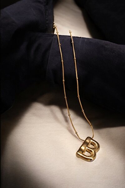 HFKY Kadın Çelik Balon Harf Kolye. B Harfli Çelik Kolye.