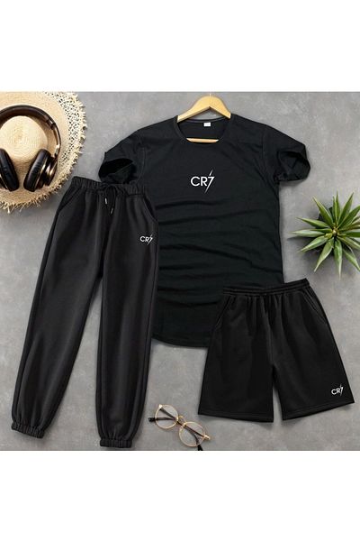 Fifty Color CR7 εμπριμέ μαύρο Unisex καλοκαιρινό αθλητικό κοστούμι συνδυασμού