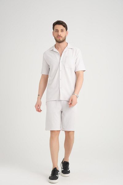 Store 100% Cotton, Modern Design Men's Shorts and Pocket Detailed Shirt Set
