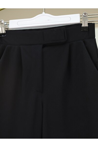 Modamorfo Cırtlı Fermuarlı Palazzo Pantolon -Siyah