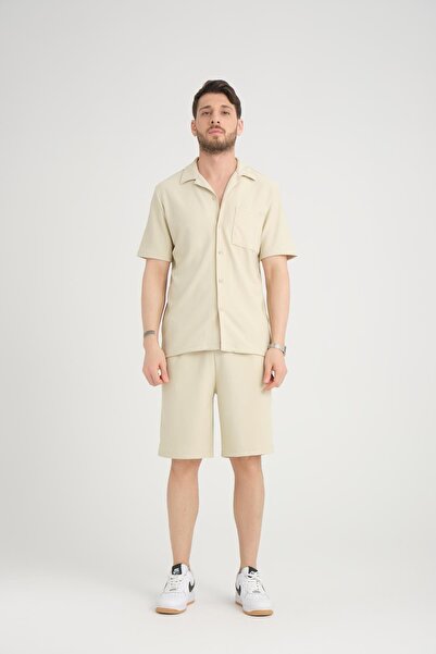 Store 100% Cotton, Modern Design Men's Shorts and Pocket Detailed Shirt Set