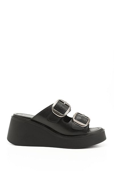 GÖNDERİ(R) Women / Girls Black Wedge Heeled Buckle Slippers