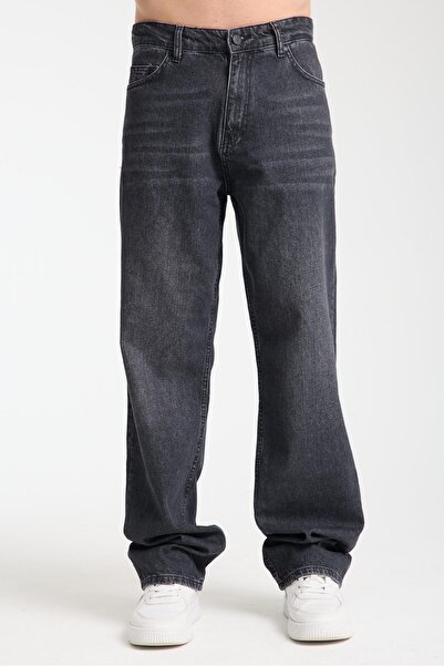 Store %100 Pamuk, Yüksek Bel, Geniş Paça, Taşlamalı Erkek Kot Pantolon