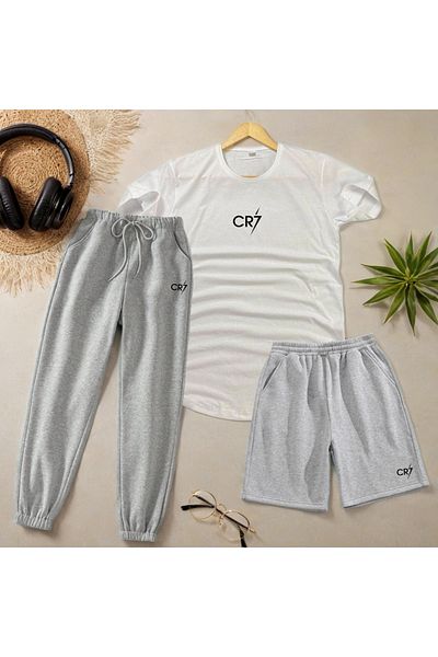 Fifty Color CR7 Σετ Καλοκαιρινής Φόρμας Unisex με στάμπα λευκό-γκρι