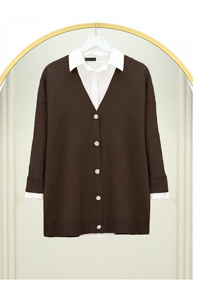 Modamorfo Buttoned Ribbed Knitwear Cardigan -K. Coffee