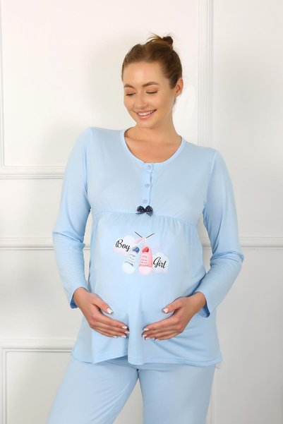 Mestore Fashion Line Women's Long Sleeve Maternity Pajama Set Blue 45501