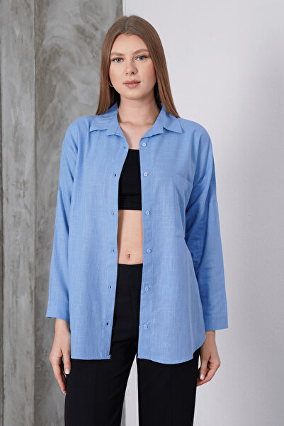 Paw Garage Cămașă London Linen cu un singur buzunar supradimensionat pentru femei, cămașă din in de calitate premium