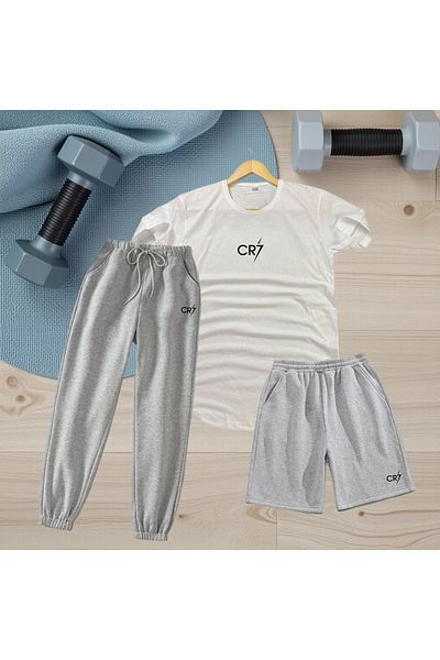 Fifty Color 3-Piece Slim Fit Unisex Tshirt-Shorts-Tracksuit Combination Cr7-Cristiano Printed