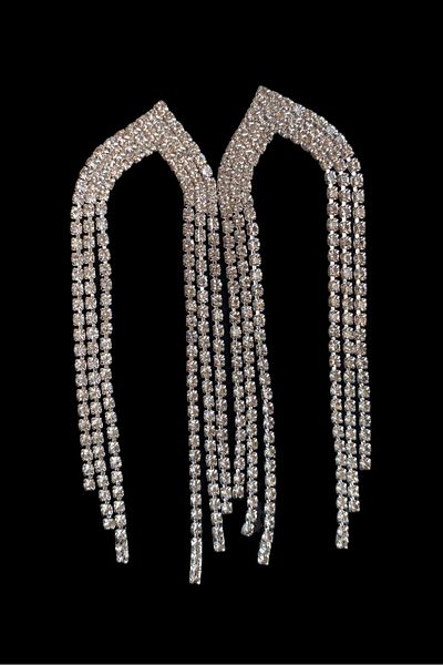 mos&more White Stone Sparkling Women's Evening Dress Earrings, Tassel Earrings, Waterway