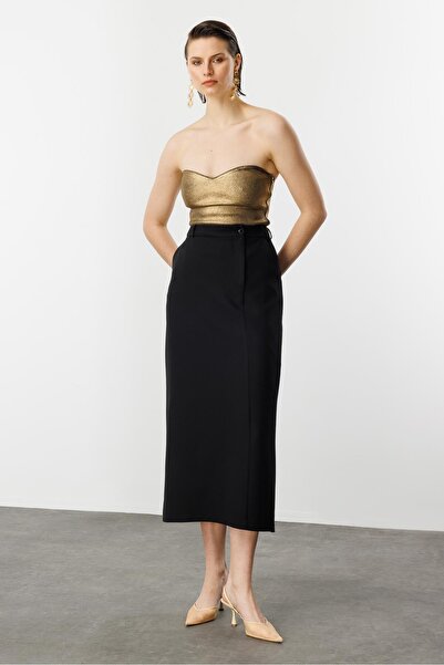 accort Yandan Yırtmaçlı Hürrem Etek-SİYAH