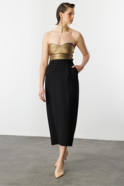 accort Yandan Yırtmaçlı Hürrem Etek-SİYAH