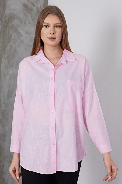 Paw Garage Γυναικείο πουκάμισο London Linen Single Pocket oversized , Πουκάμισο από λινό υψηλής ποιότητας