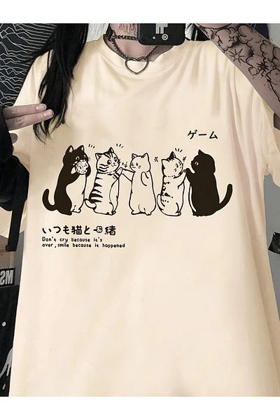 LAND MODA Anime Printed Stylish Άνετο μπλουζάκι μεγάλου μεγέθους - Μαλακό
