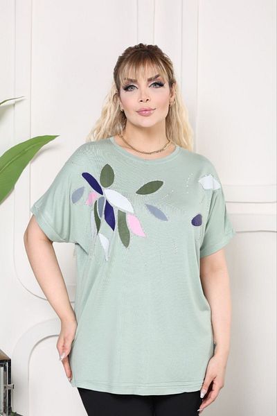 VERA COLLECTİON Battal Size Full Lichra Stone Embroidered Women's Bluz