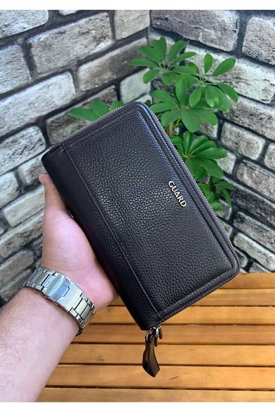 GUARD Brown Genuine Leather Double Zipper Handbag - Grd250207Wt1374