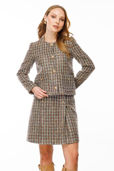 accort Kalın Pileli Düğme Detay Etek-MAVİ