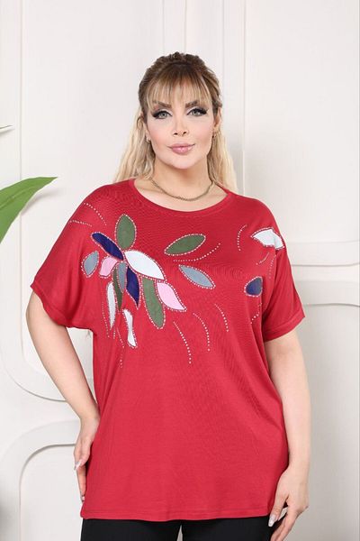 VERA COLLECTİON Battal Size Full Lichra Stone Embroidered Women's Bluz