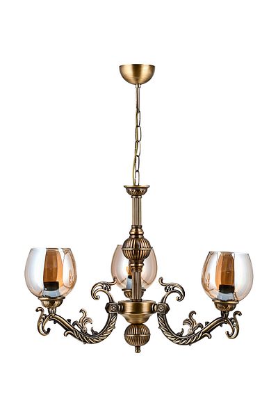 DEDE THREE ARMS SAVA ZAMAK CHANDELIER WITH HONEY COLOR GLASS