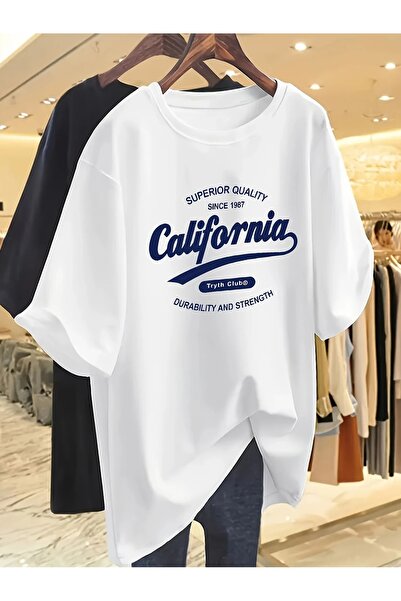 AZIZI TEKSTIL Women's Loose Fit Green California Print T-Shirt - 100% Cotton,