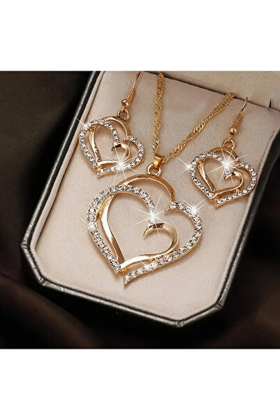 So Iconic Very stylish and high quality heart shaped golden necklace and earring set