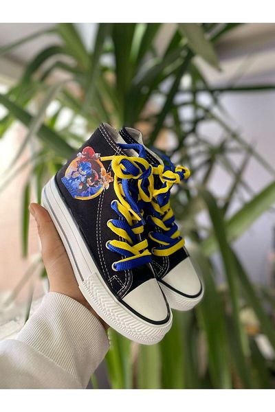 STARYOU STORE Sonic Printed Black Long Linen Sneaker Sports Shoes