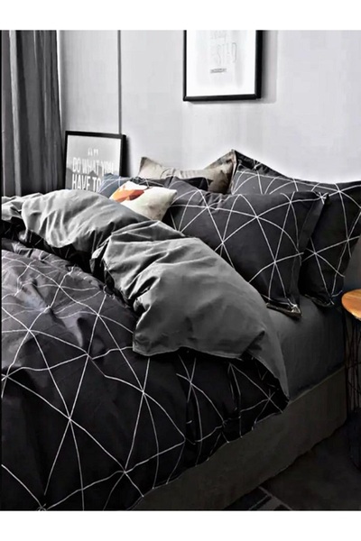 uykulife home collection Uykulife Black Geometric Pattern Double Duvet Cover Set
