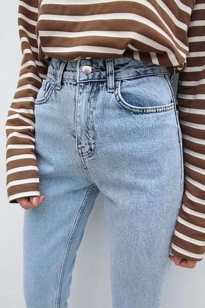 SHEVEGA Ice Blue High Waist Boyfriend Snow Ice Wash Mom Jean Denim Pants