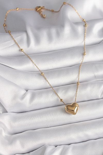 Skygo 316L Steel Gold Color Ball Detailed Chain Heart Model Women's Necklace - Tj-Bko9772