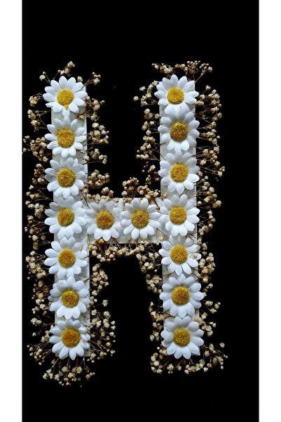 Petaliza Gelin Arabası H Harfi Papatya Ve Şoklanmış Cipso Çiçeği Ile Süslü 25cm