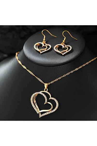 So Iconic Very stylish and high quality heart shaped golden necklace and earring set