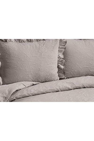 white rabbit home Lady-Bej Çift Kişilik Fırfırlı %100 Pamuk Yatak Örtüsü Takımı