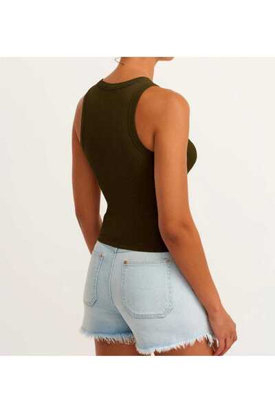 OFLAZ BUTİK HOUSE Women's Black Ribbed T-Shirt Halter Neck Knitted Undershirt...