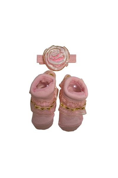 Generic Baby Socks with Headband - Pink / Gold