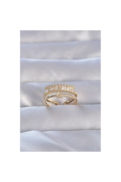 Skygo Gold Colored Brass Zircon Stone Waterway Ring - Adjustable Model TJ-BYK3229