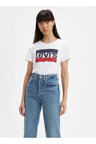 Levi's Tricou alb pentru femei, cu mânecă scurtă, cu decolteu rotund, 17369-1313