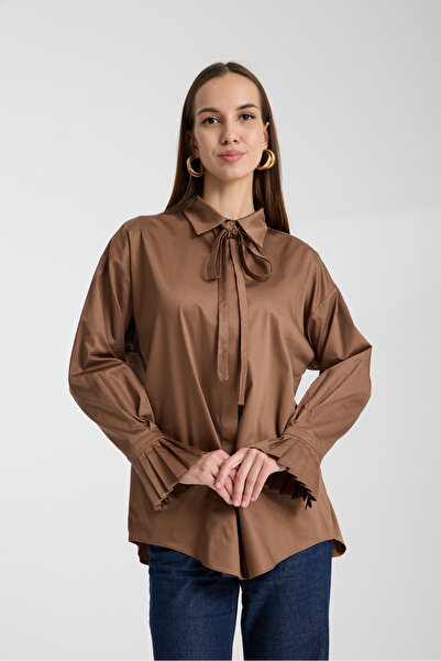 edda Kolu Piliseli Pamuk Saten Gömlek