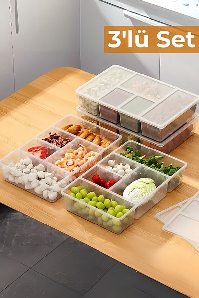 Hesaplı Kasa 5 Compartment Refrigerator Organizer, Freezer Organizer, Freezer Organizer, Set of 3