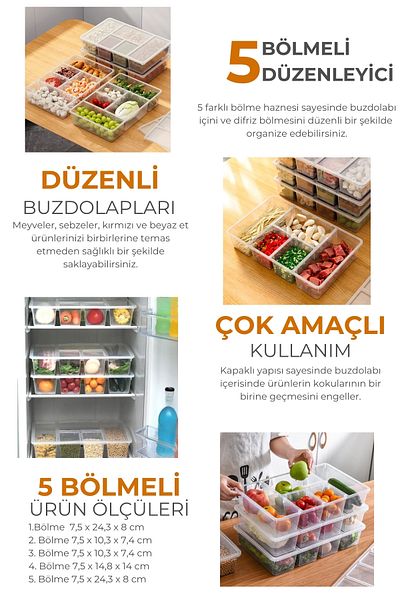 Hesaplı Kasa 5 Compartment Refrigerator Organizer, Freezer Organizer, Freezer Organizer, Set of 4