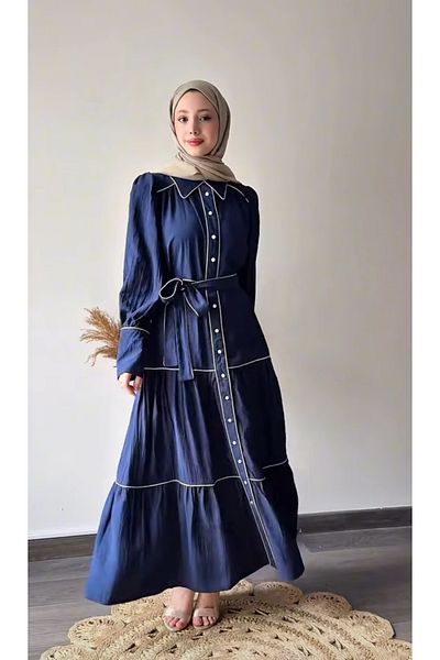 SERAH BUTİK Silvery Detailed Belted Dress