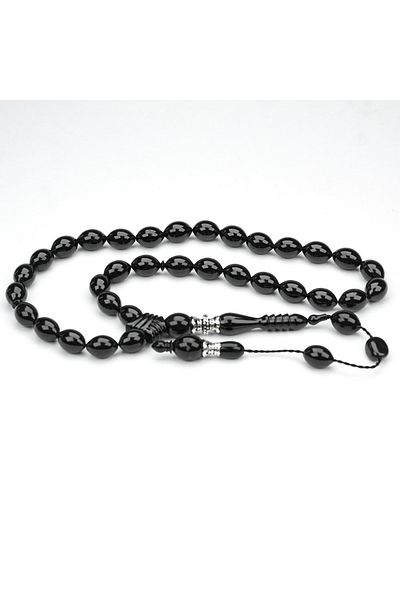 Skygo Oltu Stone Beyzi Cut Silver Nakkaş Carved İmame Rosary