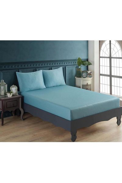Cottonest Комплект чаршафи от памучен сатен с 2 калъфки за възглавници 180 x 200