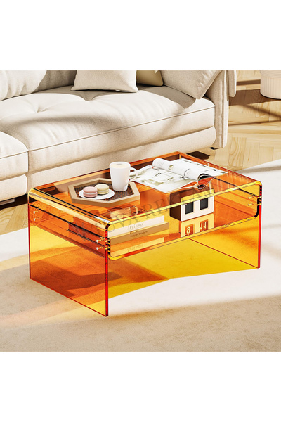 TUVA Şeffaf Pleksi Yeni Nesil Salon Oturma Odası Ara Raflı Orta Sehpa (ÇOKLU ...