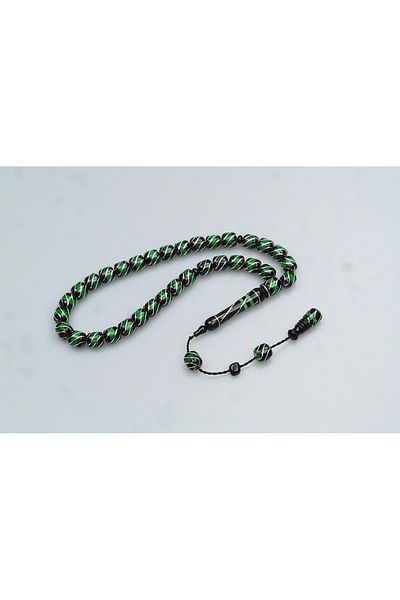 Skygo Oltu Stone and Green Galalith Fountain Nightingale Embroidered Rosary