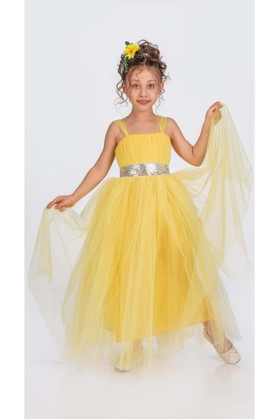 s.t. sebat tekstil Girl's Evening Dress with Satin Gimp and Long Tulle Skirt