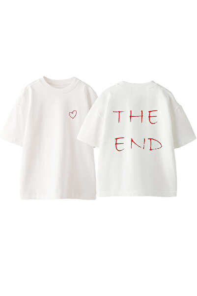 Anetos Tricou The End Design Back cu imprimeu Cotton White supradimensionat