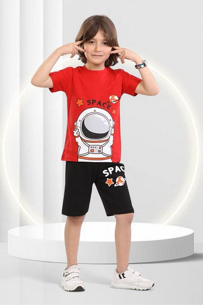 BUUFUU Summer Children's Space Printed Short Sleeve Crew Neck T-Shirt Shorts Bottom Top Set