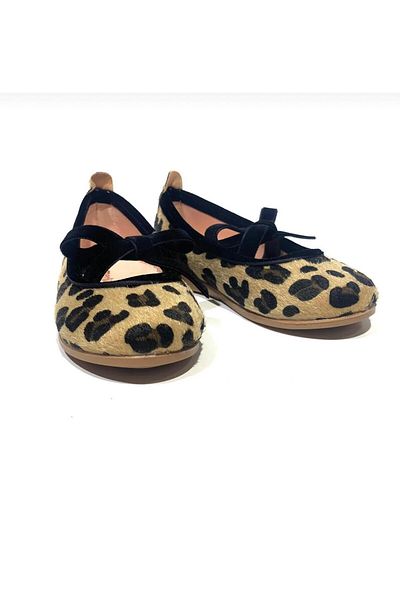 Merli&Rose Girl's Leopard Velvet Bow Ballerina Shoes
